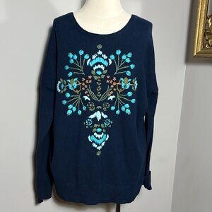 VINTAGE Navy Blue XL Sweater with Embrodery